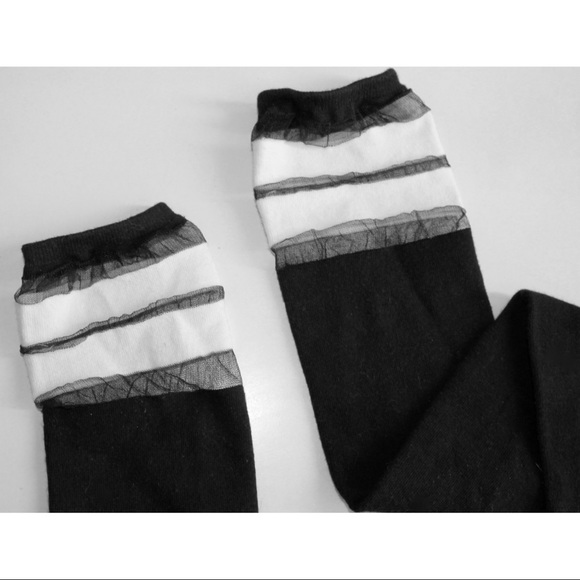 Over-The-Knee Top Striped Mesh Black Sock SET - Picture 3 of 5